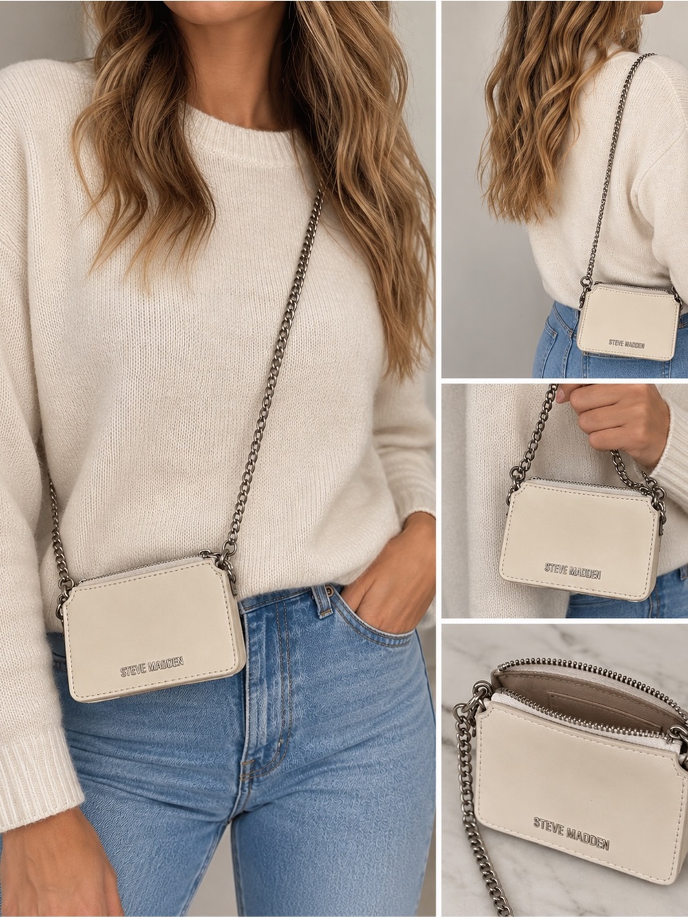 Steve Madden Micro Mini Crossbody Silver Chain Bag